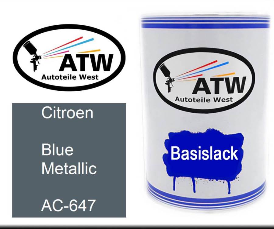 Citroen, Blue Metallic, AC-647: 500ml Lackdose, von ATW Autoteile West.